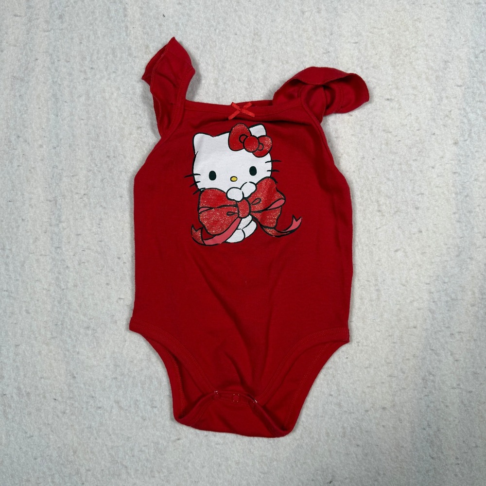Hello Kitty by Sanrio Red Ruffle Sleeve Glitter Bow Bodysuit 18M RN150641